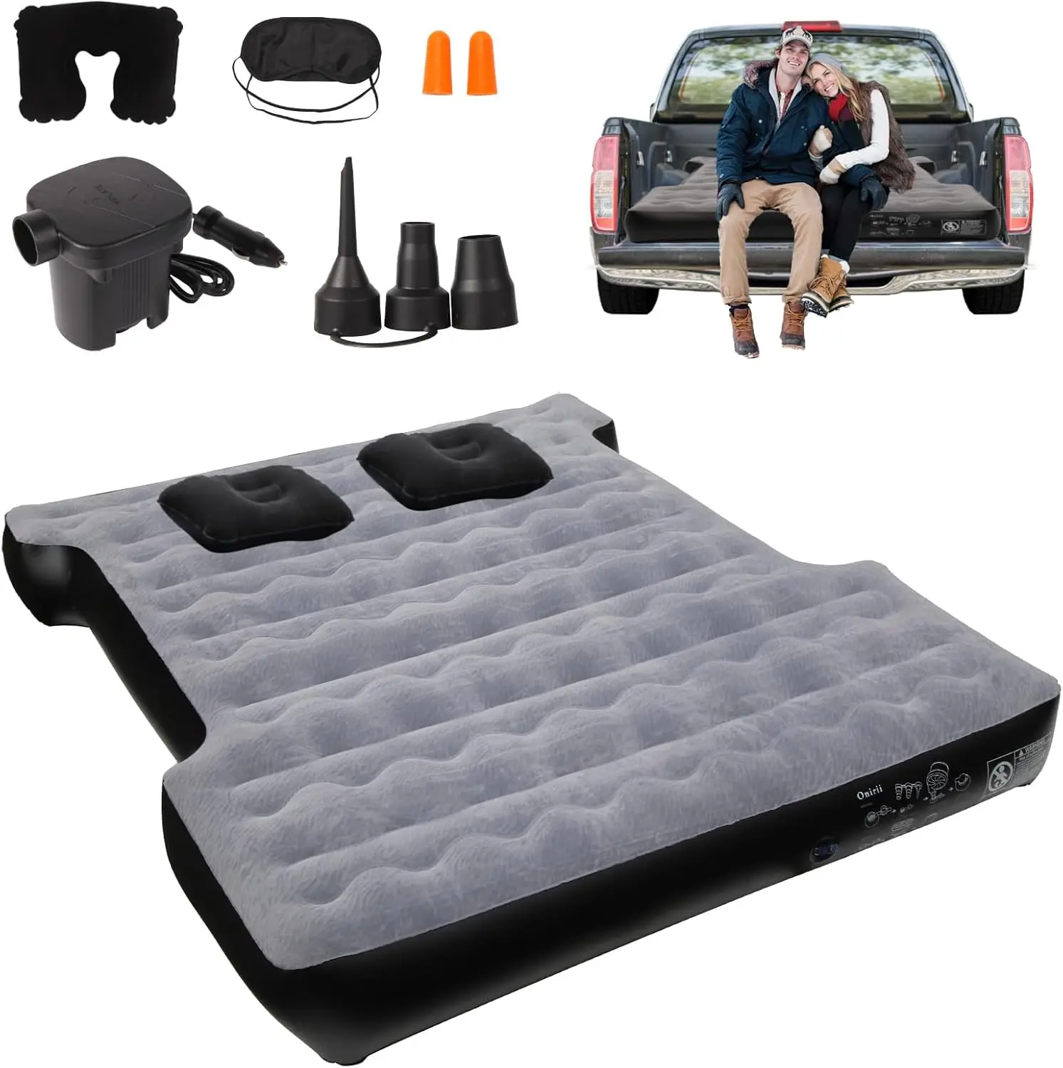 

Inflatable Truck Bed Mattress 5.5-5.8ft with Pump, Flocked Full Size, Includes 2 Pillows for Camping, Car, Travel