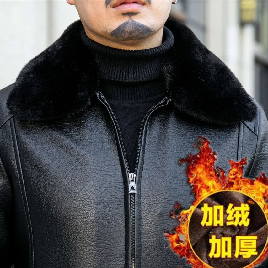 

Middle-aged and Elderly Leather Jacket Men's New Velvet Thickened Fur Integrated Men's Jacket Casual Leather Jacket Wholesale
