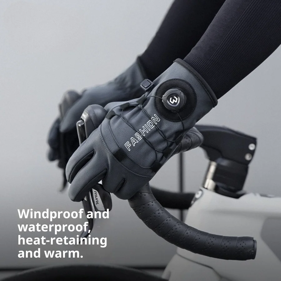 قفازات شتوية لركوب الدراجات تعمل باللمس مبطنة بالصوف الحراري مقاومة للماء ومقاومة للانزلاق مع حزام معصم لركوب الخيل الرياضي في الهواء الطلق