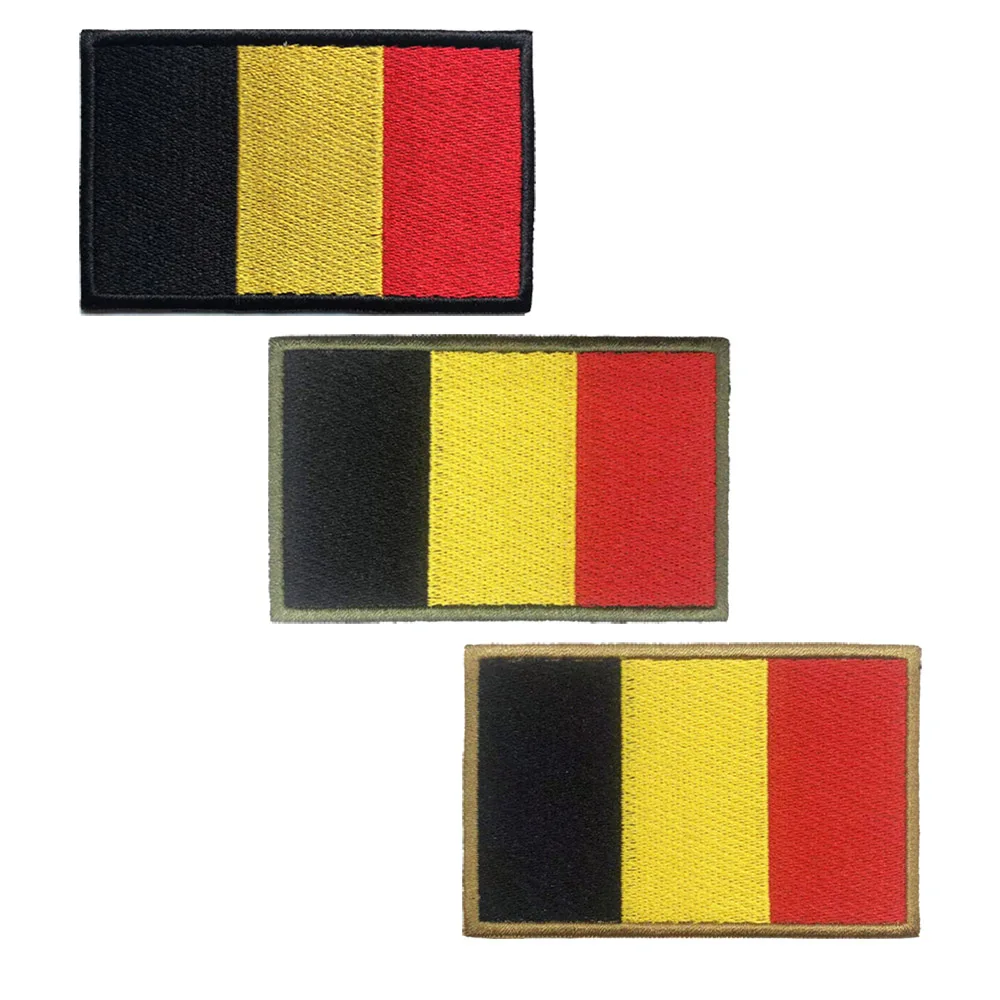 1PC Belgian Flag Belgium Armband Embroidered Patch Hook & Loop Or Iron On Embroidery  Badge Cloth Military Moral Stripe