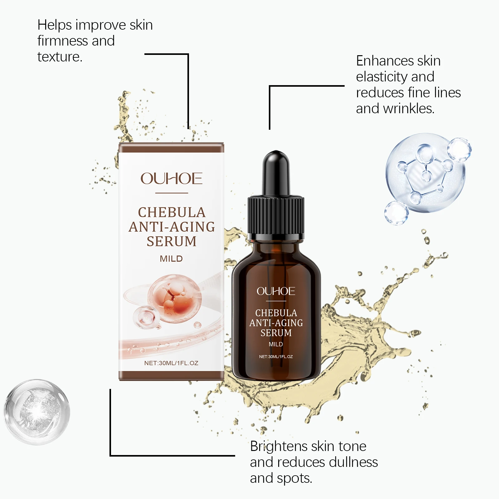 OUHOE Chebula Anti-Aging Serum: Whiten, Firm, Moisturize, Anti - aging, All Skin Types, Mild Formula