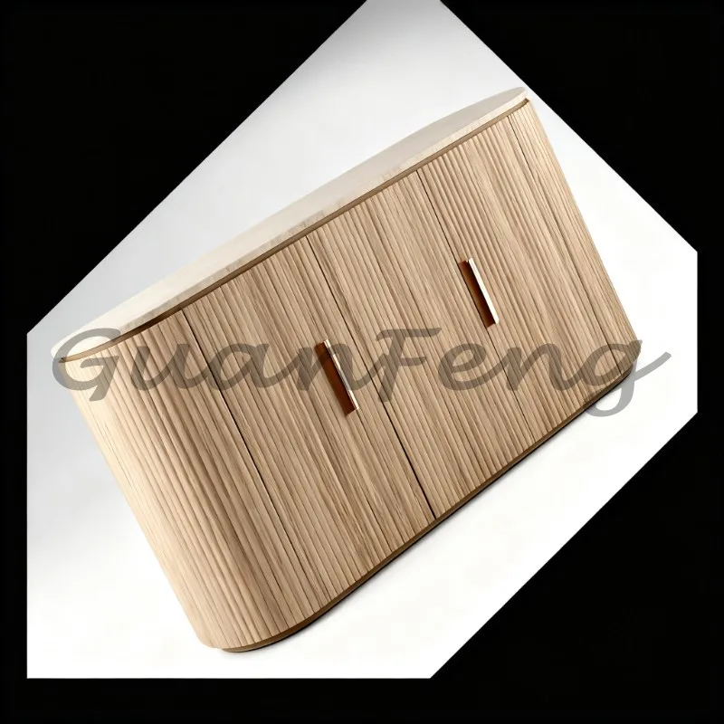 Marble Finish Contemporary Sideboard, Wooden Base Buffet Storage Cabinet for Dining & Living Room