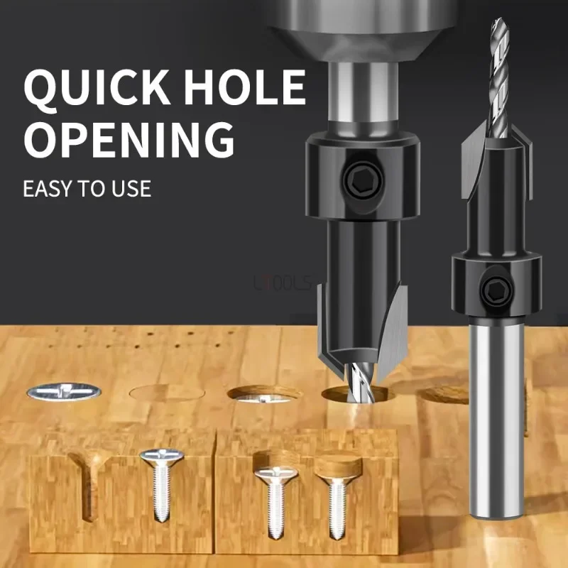 Woodworking 8-shaped Handle Countersunk Drill Sharp Cutting Guide Hole Opener Tungsten Steel Wear-resistant Woodworking Tool