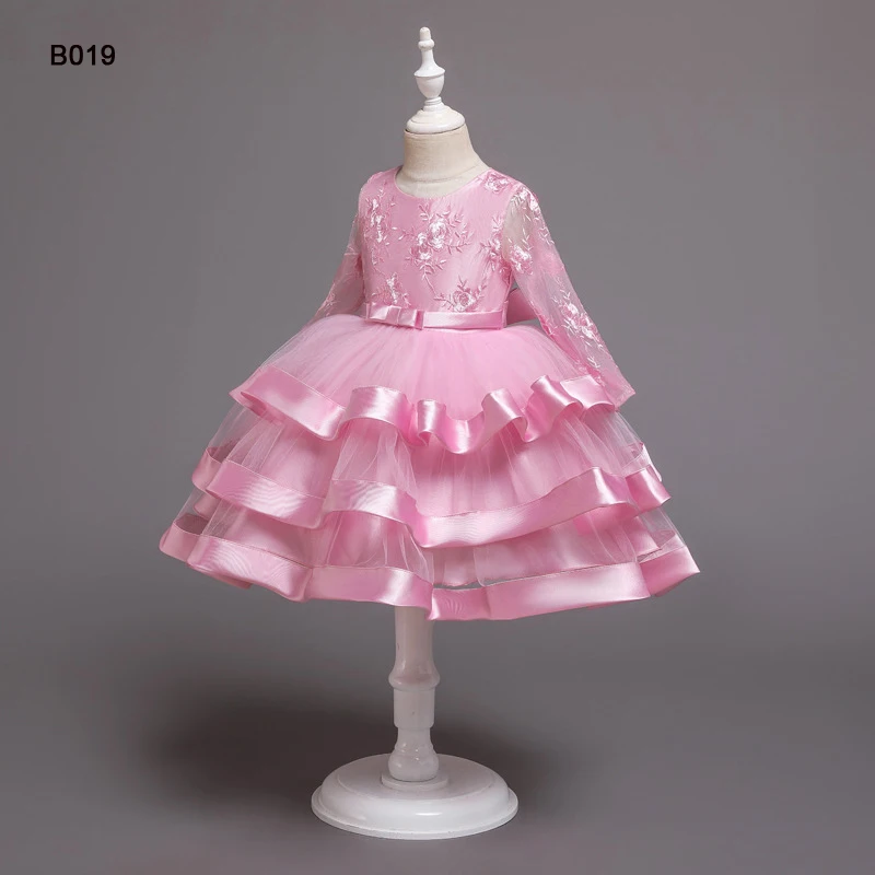 Jancember B019 Hot Sale Little Queen Long Sleeves Appliques Birthday Party Kids Flower Girl Dress