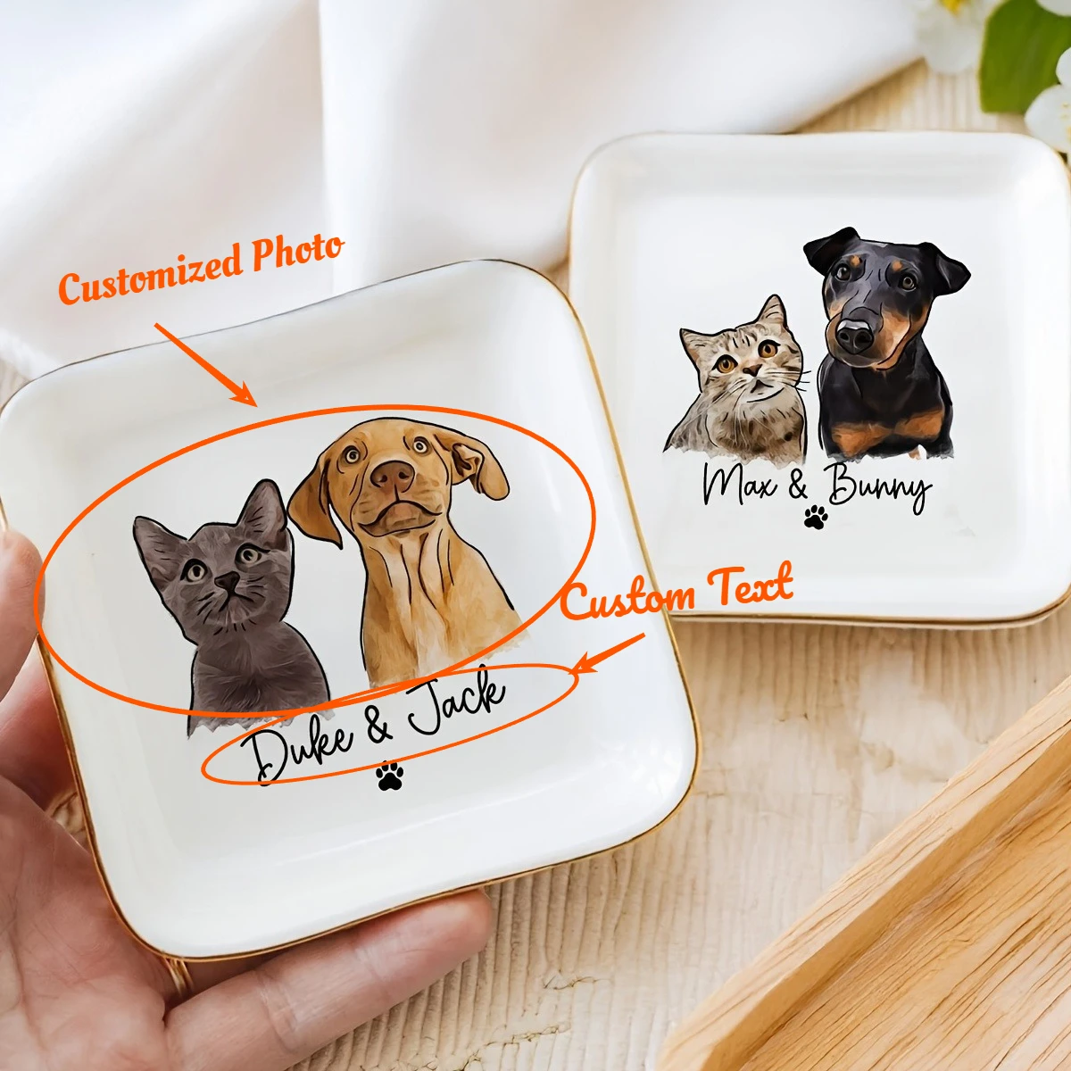 Custom Pet Portrait Ceramic Decor Plate, Personalized Gift