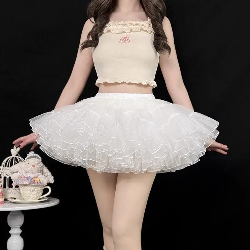 

35cm Cute JSK Puffy Skirt with Cloud Petticoat, 3-Tier 4-Layer Soft Tulle, Boneless Design for Comfort, Sweet Lolita Daily Wear