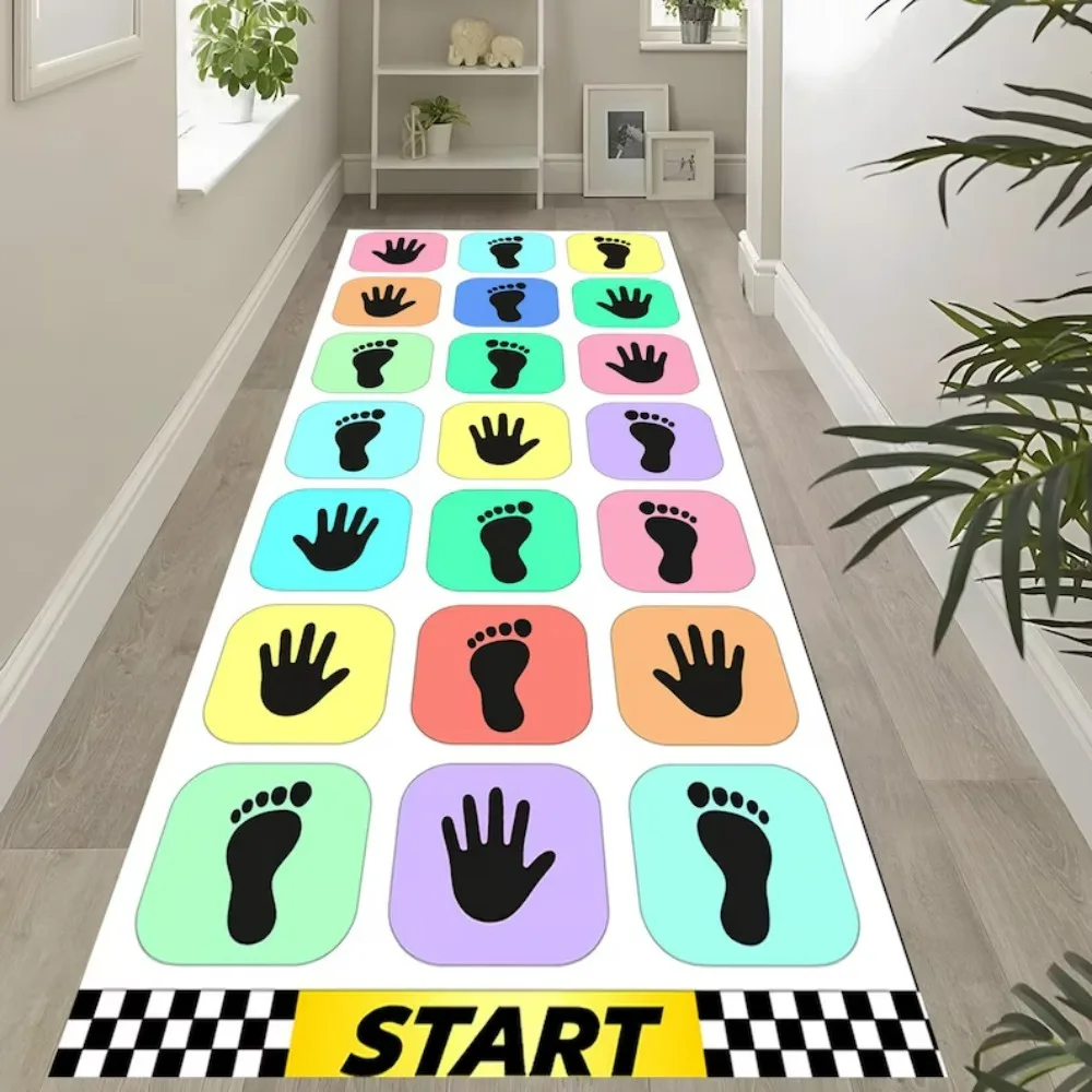 Handprint Foot Print Game Runner Rug Kids Pastel Play Mat Playroom Nursery Decor Bedroom Hallway Living Room Porch Floor Mat