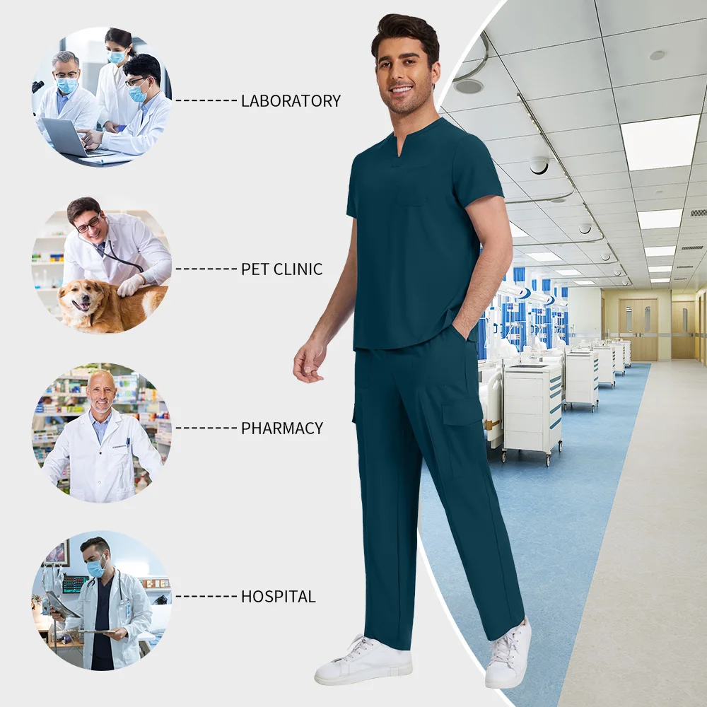 Sala de operação médico roupas uniformes enfermeira hospital conjunto de enfermagem qucik seco clínica dentária esfrega conjunto com grandes pacotes para homem