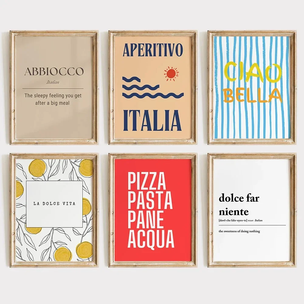 Pintura en lienzo de La Dolce Vita, póster de limón impreso, Aperitivo nórdico italiano, Pizza, Pasta, comida, cita, arte de pared, decoración de cocina y habitación