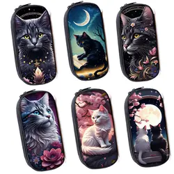 Kawaii Black Cat Moon Pencil Bag Cute Kittens and Flowers Pencil Box School Cases Stationary Bags Girls Cosmetic Brush Holder