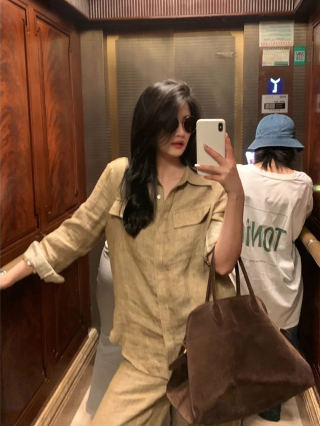 Ladies Linen Cotton Shirt Set Casual High End Design Commute Suitable Two Piece Suit Autumn Collection Long Pants  Collar