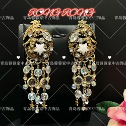 European and American Heavy-duty Water Diamond Tassel Retro Vintage Antique Earrings High-end Personality Exaggerated Earrings