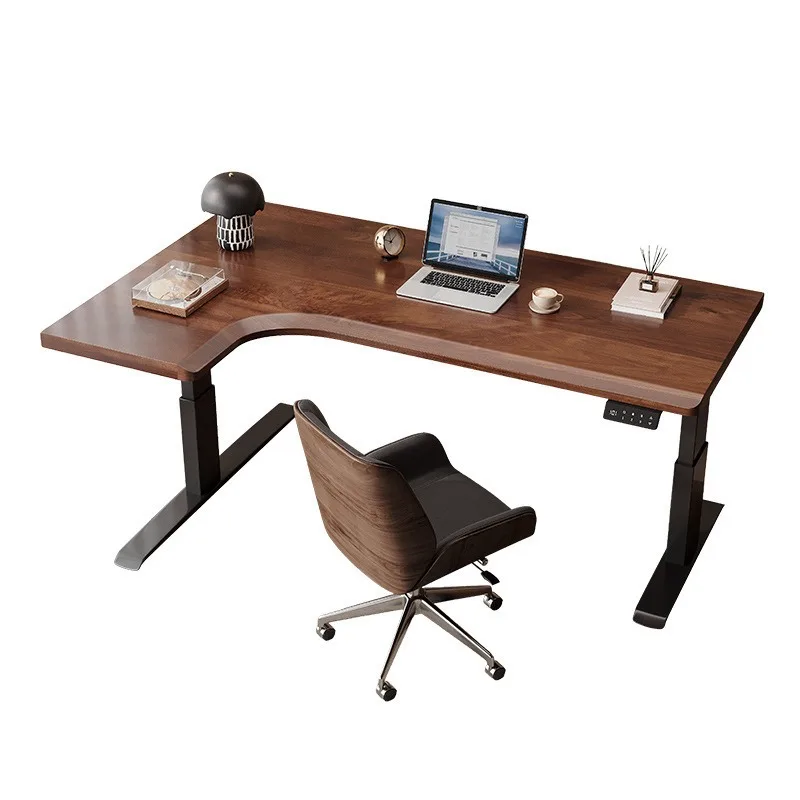Solid wood electric lifting table, computer corner desk L-shaped learning workbench, bedroom home desk