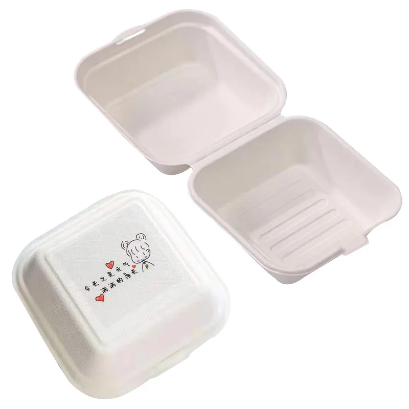 Customized. Disposable to-Go Box Lock Box Take-out Bento Box Pulp Hamburger Lunch Box Degradable Cake Box