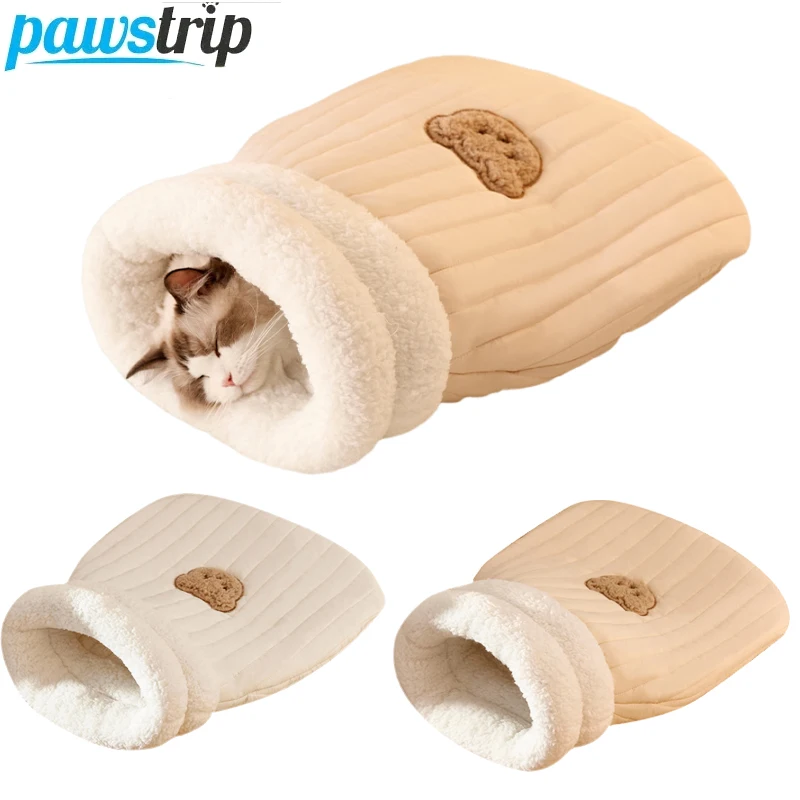 Winter Warm Cat Sleeping Bag Soft Plush Cat Bed Comfortable Pet Bed for Cats Small Dogs Kitten Tunnel Nest Cat Accessories