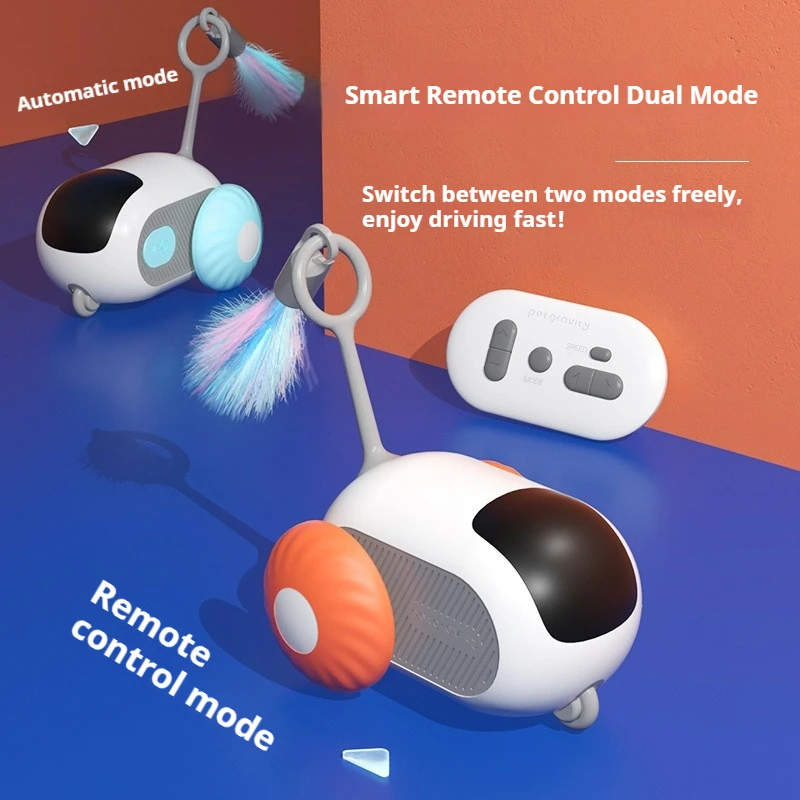 Remote Control Cat Toy Smart Racing Car with Feather, Automatic Obstacle Avoidance Interactive Pet Toy for Kitten