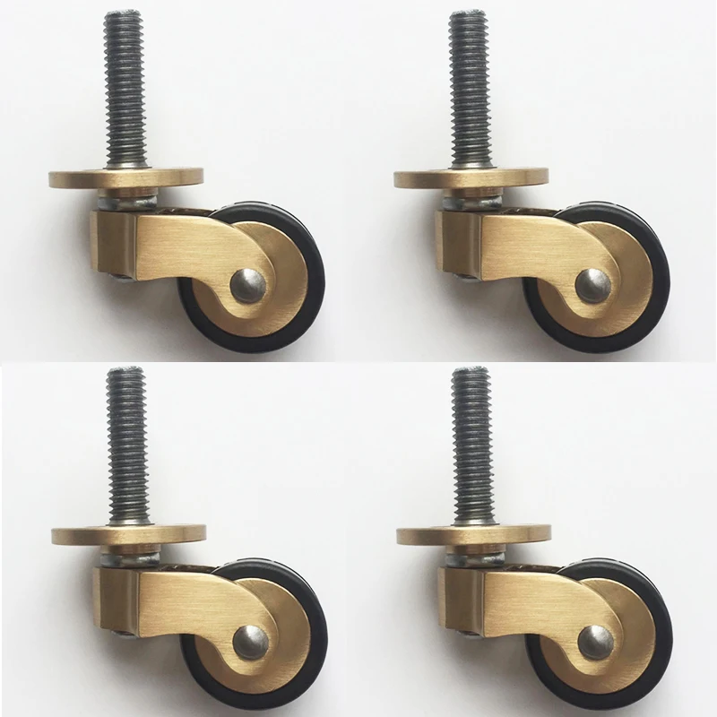 4PCS 1'' Solid Brass Casters Table Chair Sofa Cabinet Castors 360° Rotary Smoothly Moving Furniture Rollers Rubber Silent Wheels