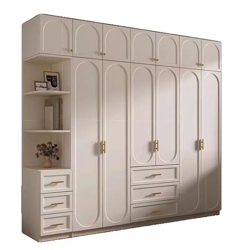 Cream wind solid wood children's wardrobe, small apartment bedroom simple pastoral combination wardrobe