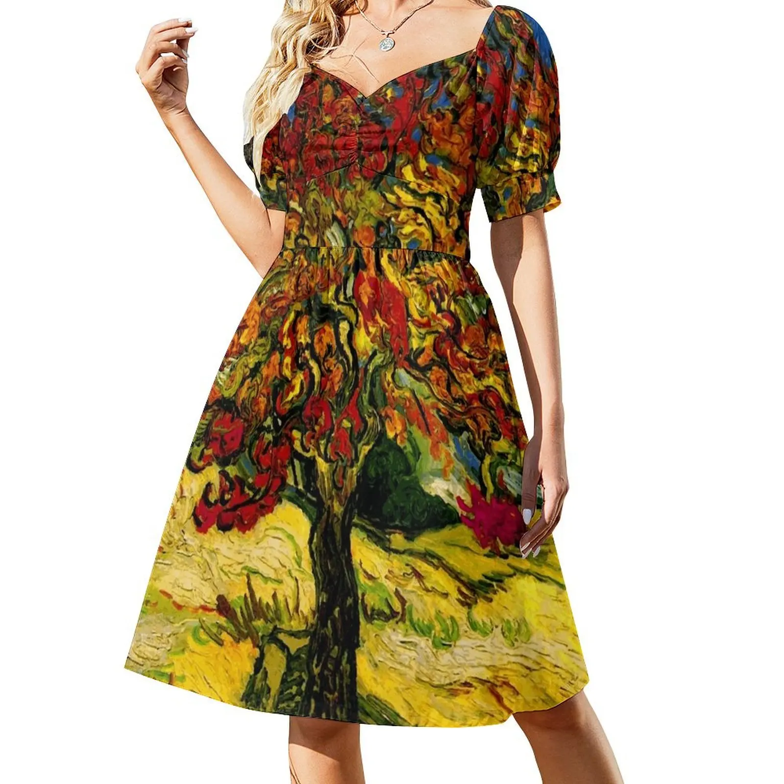 

Van Gogh Mulberry Tree Print Short-Sleeved Dress evening dress Elegant gowns