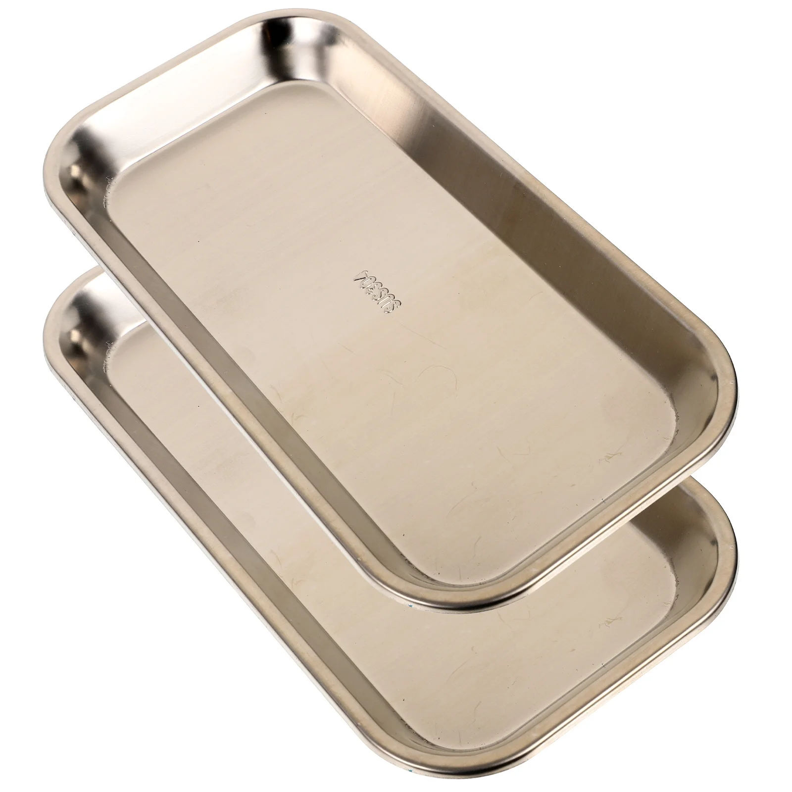 2Pcs Stainless Steel Instrument Tray 304 Professional Dental Flat Thick Reusable Rounded Edge Tray for Surgery Food