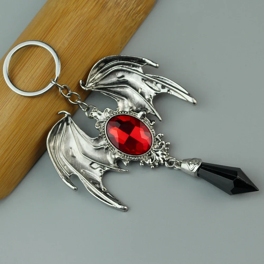 New Fashion Unisex Stunning Gothic Vampire Bat Keyring Red Crystal Beads Vampire Bat Keychain Necklace Gothic Jewelry