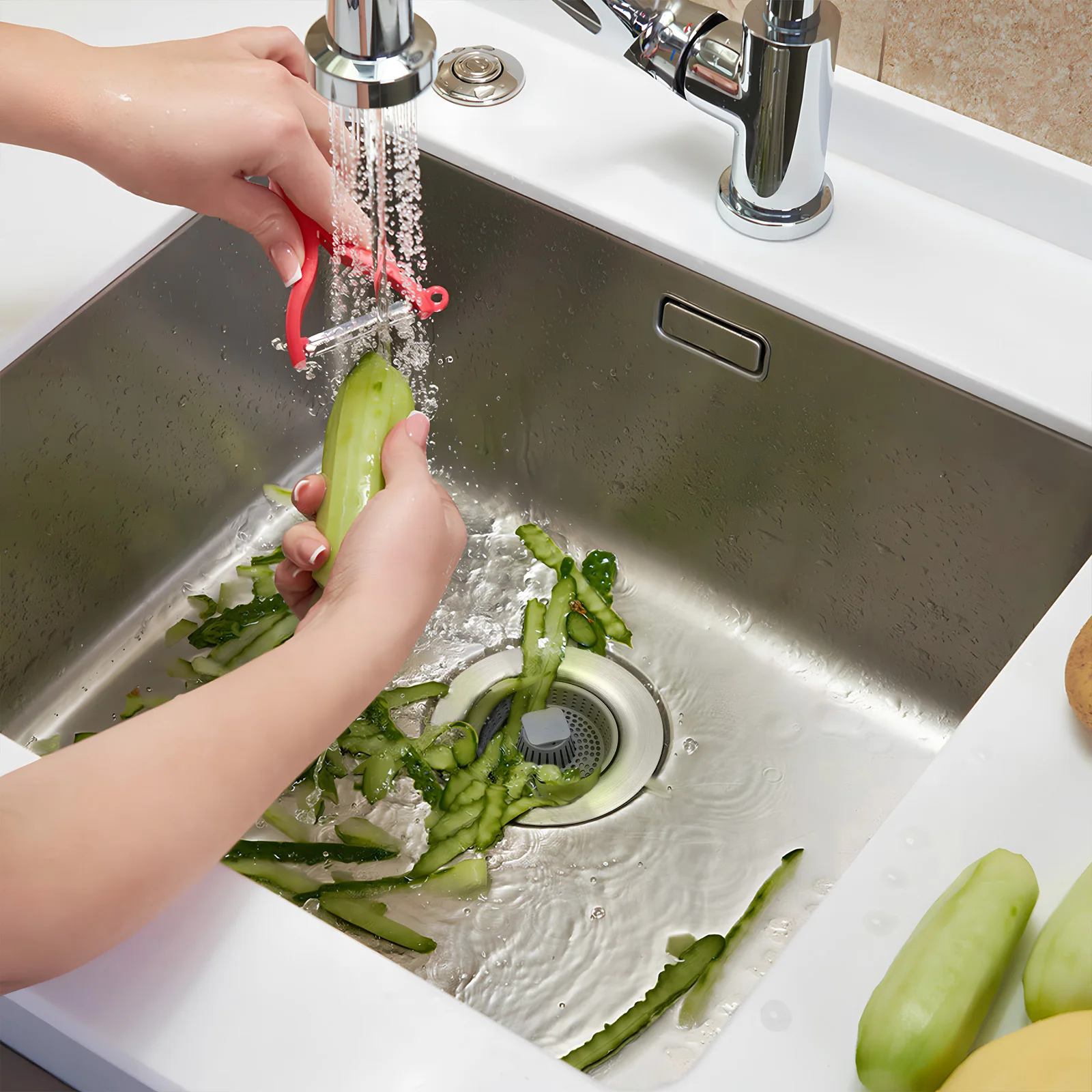 

Metal Stopper Efficient Drainage Anti-Clogging Stainless Steel Kitchen Basket Drain Sink Basket Strainer Fast Water Drainage