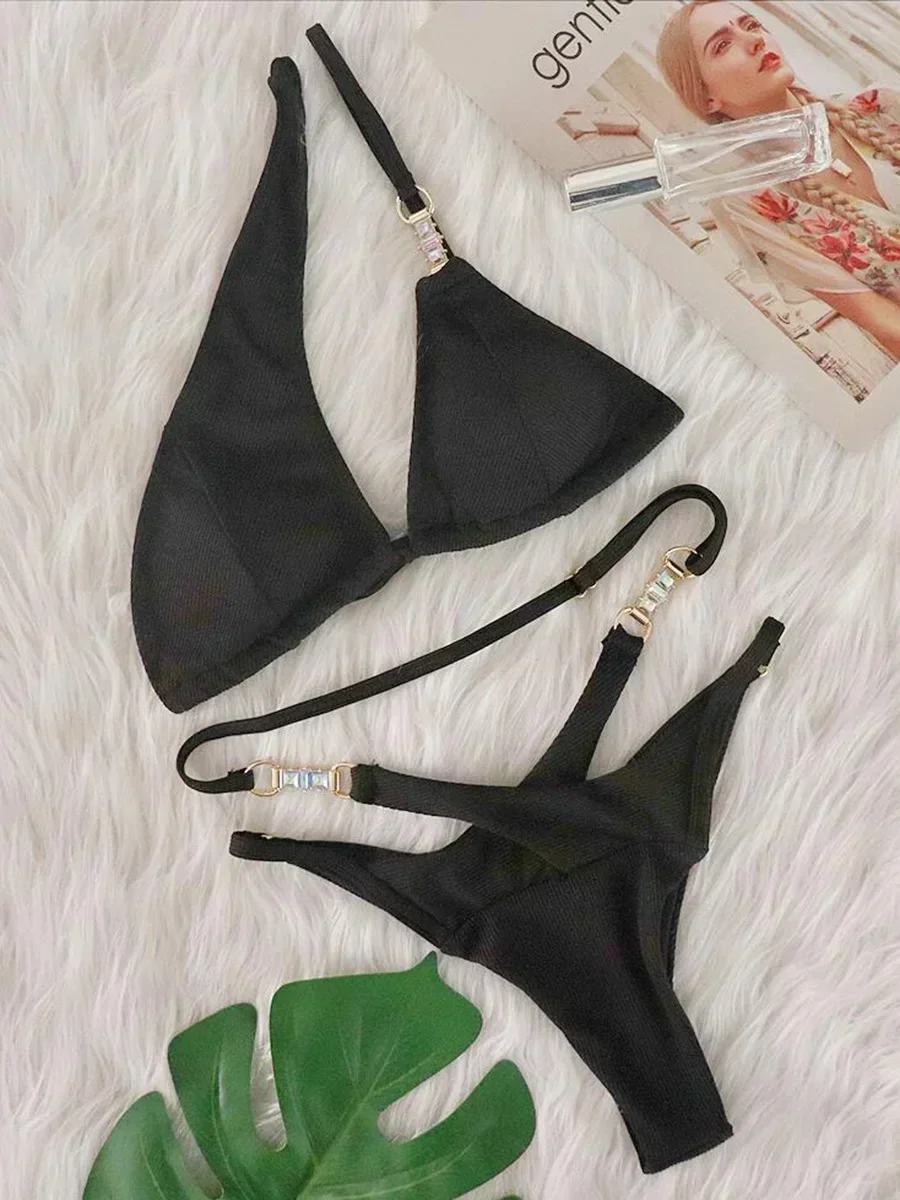 High Cut Diamond Bikinis One Shoulder Bikini 2025 Female Swimsuit Women Swimwear Two-pieces Bikini Set Ribbed Bathing Suit Swim