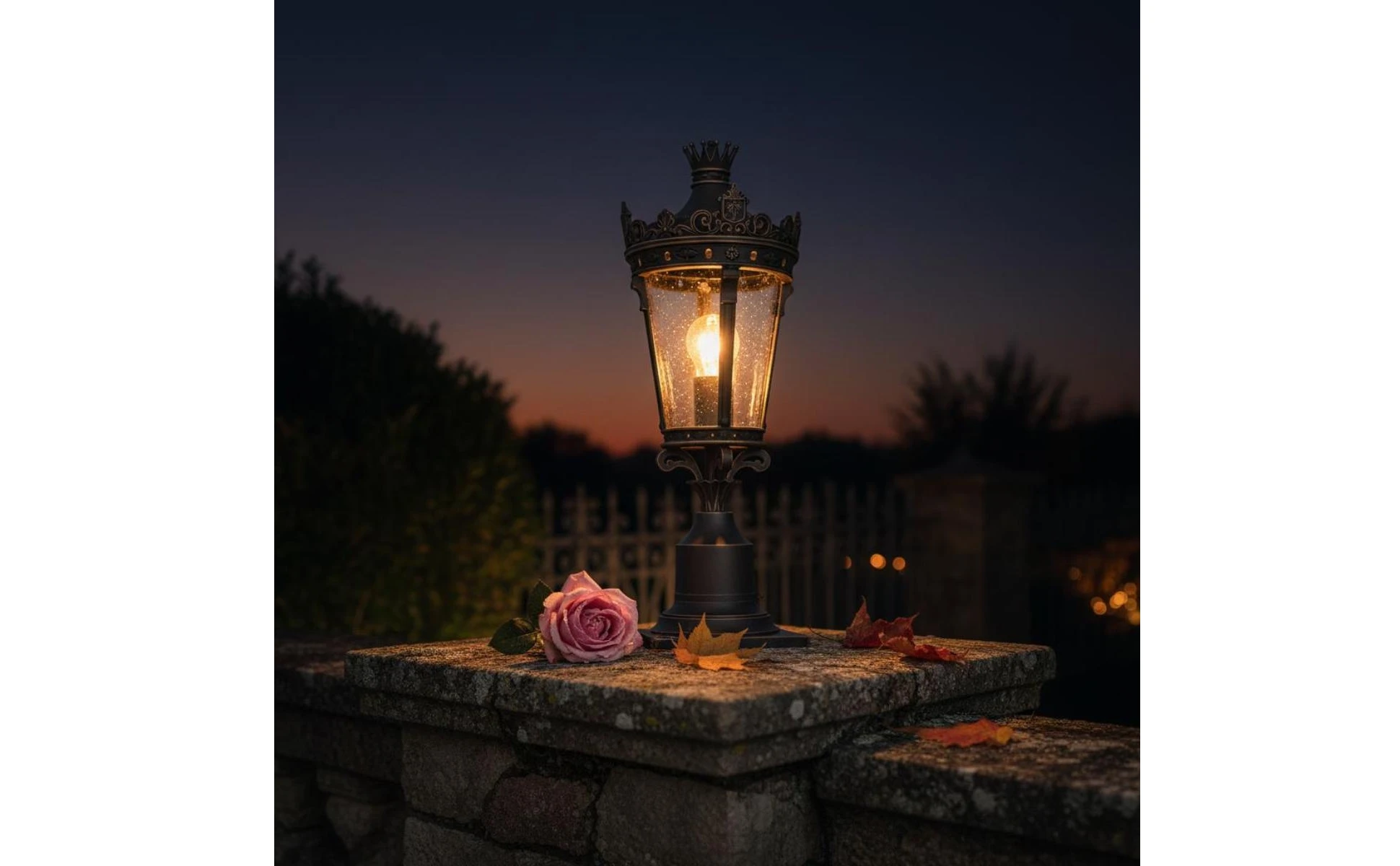 Outdoor Post-Top Lamp Crown-Like Finial Courtyard Wall Lamp Outdoor Post Lantern Ornate Trim Pier Mount Light Clear Glass Panels