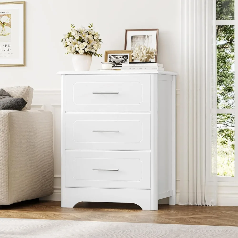 

3 Drawer Dresser for Bedroom, 23.62" Wide Modern White Dresser, Tall Nightstand with 3 Deep Drawers, Wood Chest of Drawers