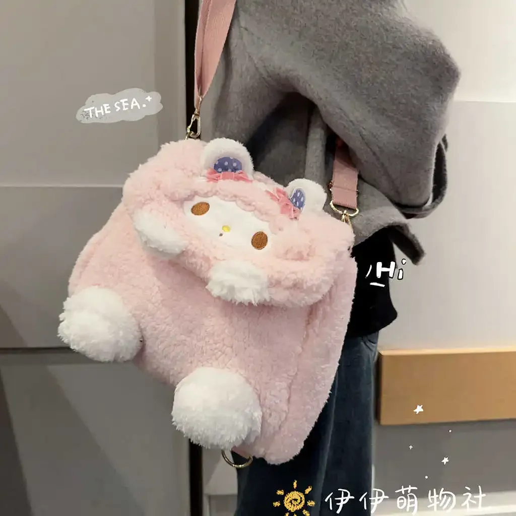 

Рюкзак My Melody с героями мультфильмов, милая плюшевая сумка в японском стиле, женская сумка через плечо для девочек, сумка-мессенджер, многофункциональные подарки для девочек