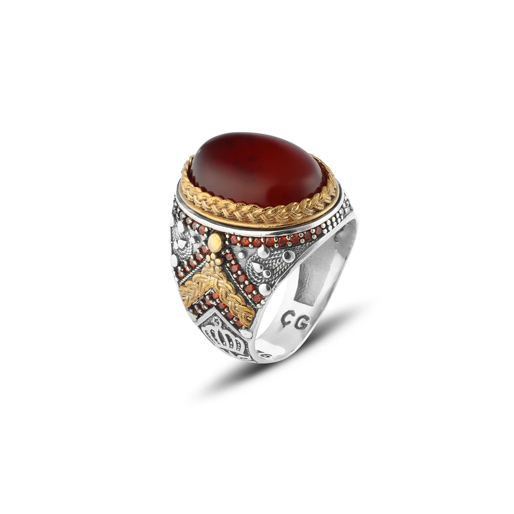 925 sterling Silver Men 'S Ring Red Agate Stone Men Jewelry For Men