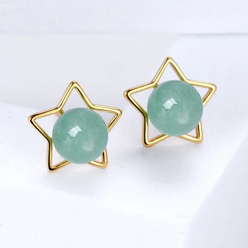 Nephrite Jade Bead Earrings Stone Jewelry Star Green Real Luxury Ear Studs Women Talismans Gifts Gift 925 Silver Natural Carved