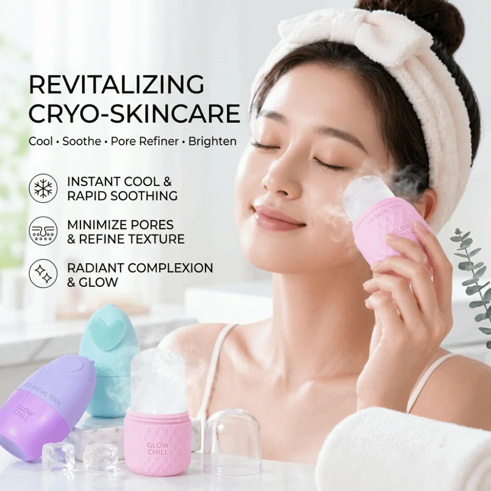 Silicone Ice Face Roller Cooling Shrink Pores Facial Silicone Ice Mold Skincare Tool De-Puffing Facial Ice Roller