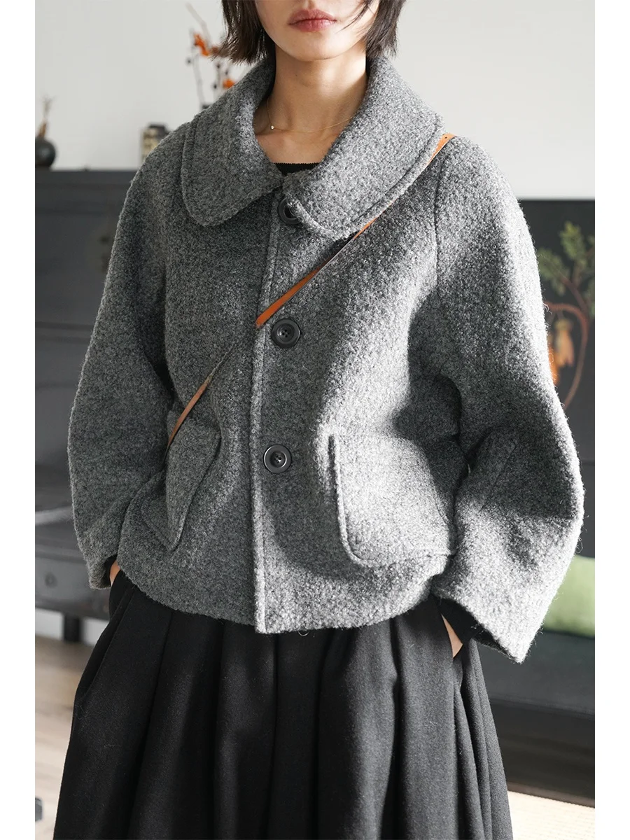 

Attractive 996 Sle Alpaca Wool Blend Coat Pure Color Simple Collar Versatile Outerwear for Autumn And Winter Youthful