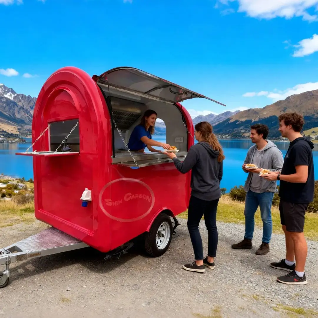 

Towable Mobile Kitchen Food Cart Trailer with Full Stainless Steel Kitchen Configuration Integrating Oven for Vending