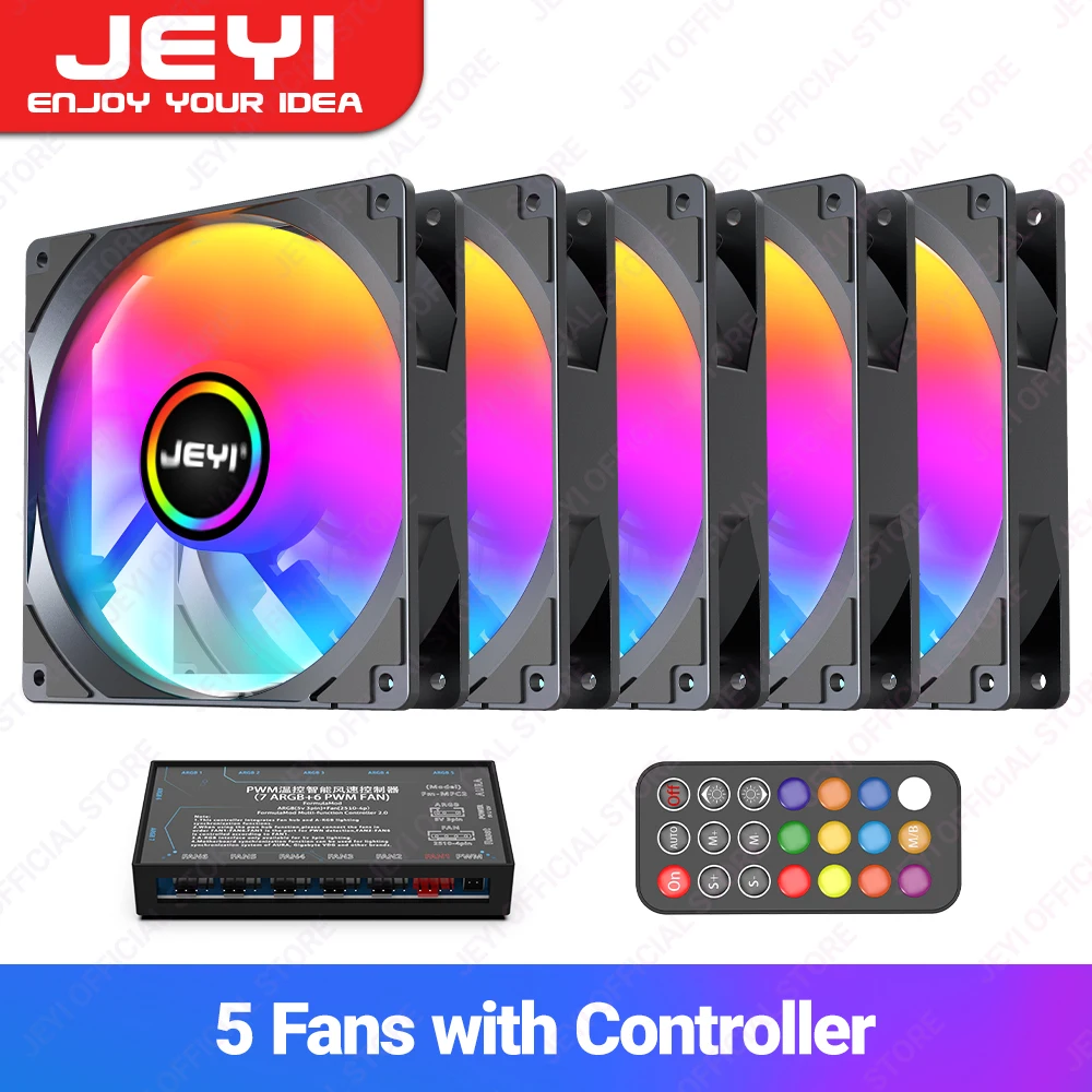 Jeyi 120Mm Pc Argb Cooling Fan Aura Sync Rgb Computer Fans Ultra Stille Heatsink Ventilator Met 4pin Pwm En 5V 3pin Argb Poort