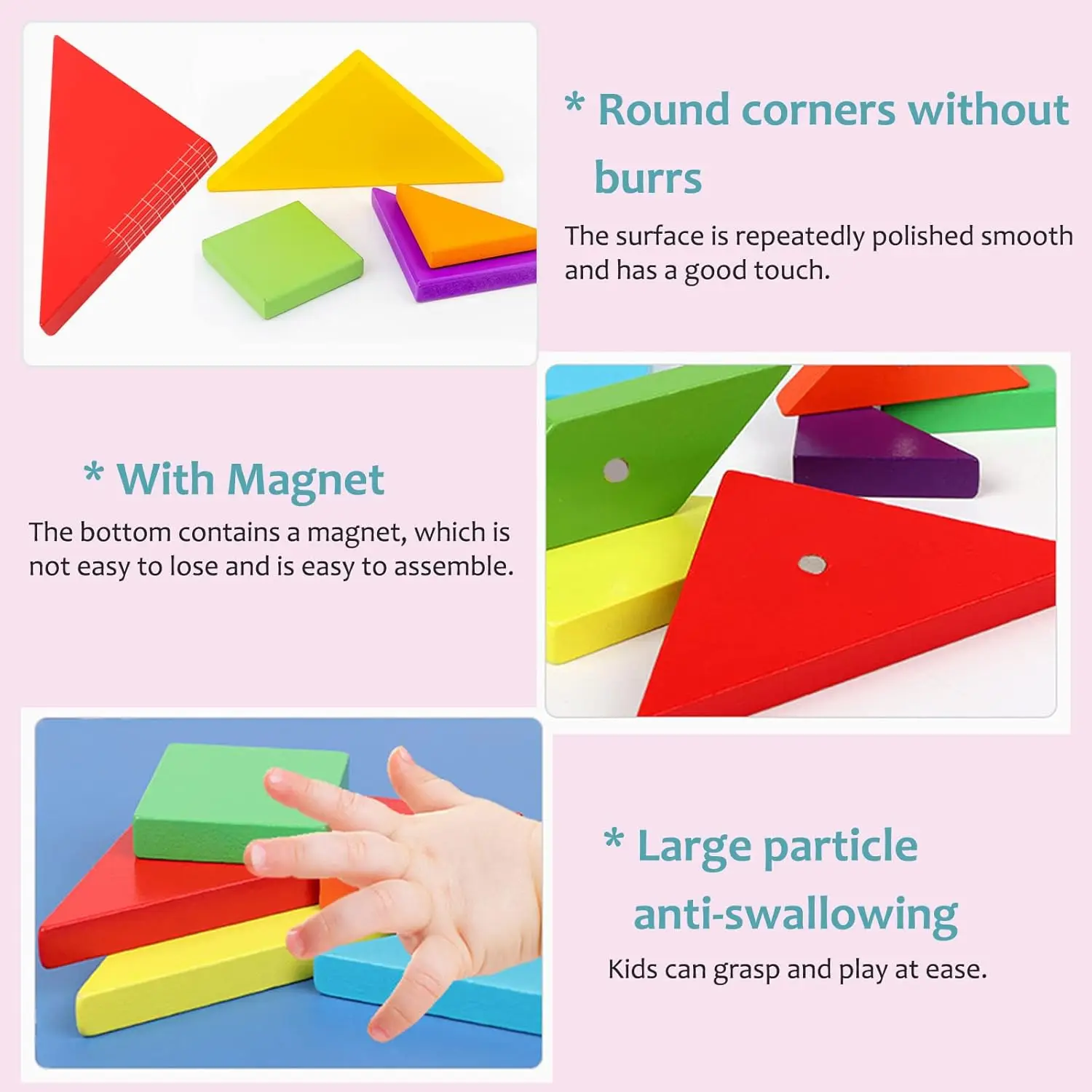 Wooden Magnetic  96 Patterns Tangram Kids Puzzles,Creative Travel Toy Gifts for Girls Boys 3 +,Toddler Children Portable Book