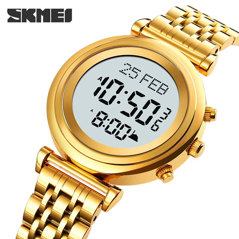 SKMEI Muslim Qibla Watch Women Adhan Alarm Clock Hijri Calendar Islamic Al Harameen Fajr Time Wristwatch For Ladies reloj hombre