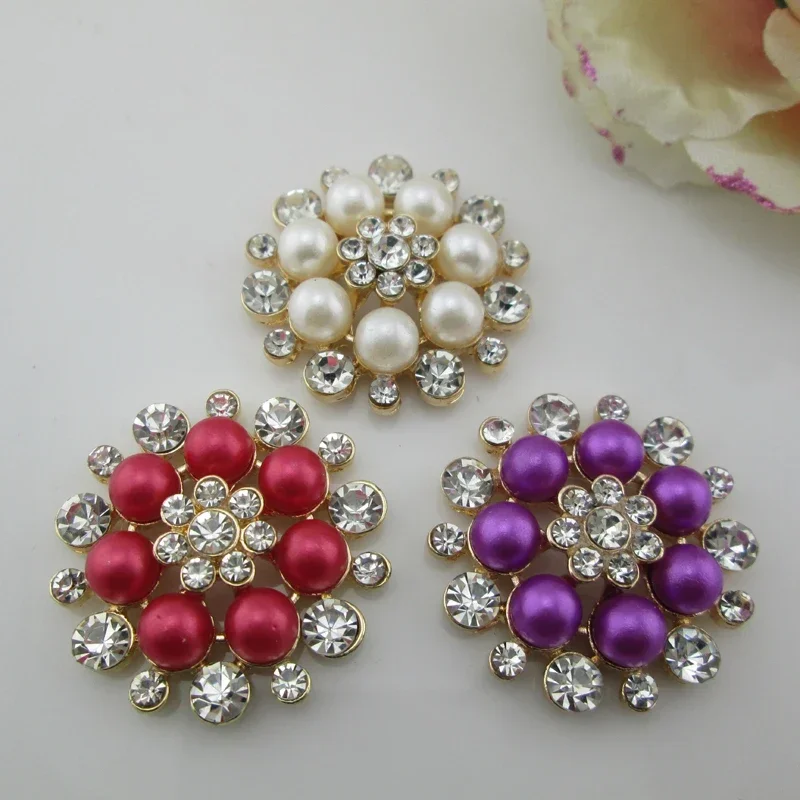 5pcs 10 Colors Pearl Flatback Rhinestone Buttons Diamante Crystal Hair Flower Scrapbooking Accessories