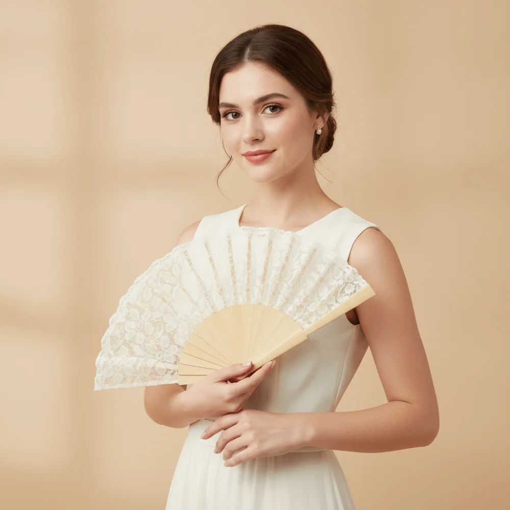 Antique Style Lace Hand Fan Floral Lace Portable Folding Handheld Fan Foldable Lightweight Women's Folding Fan Dance Performance