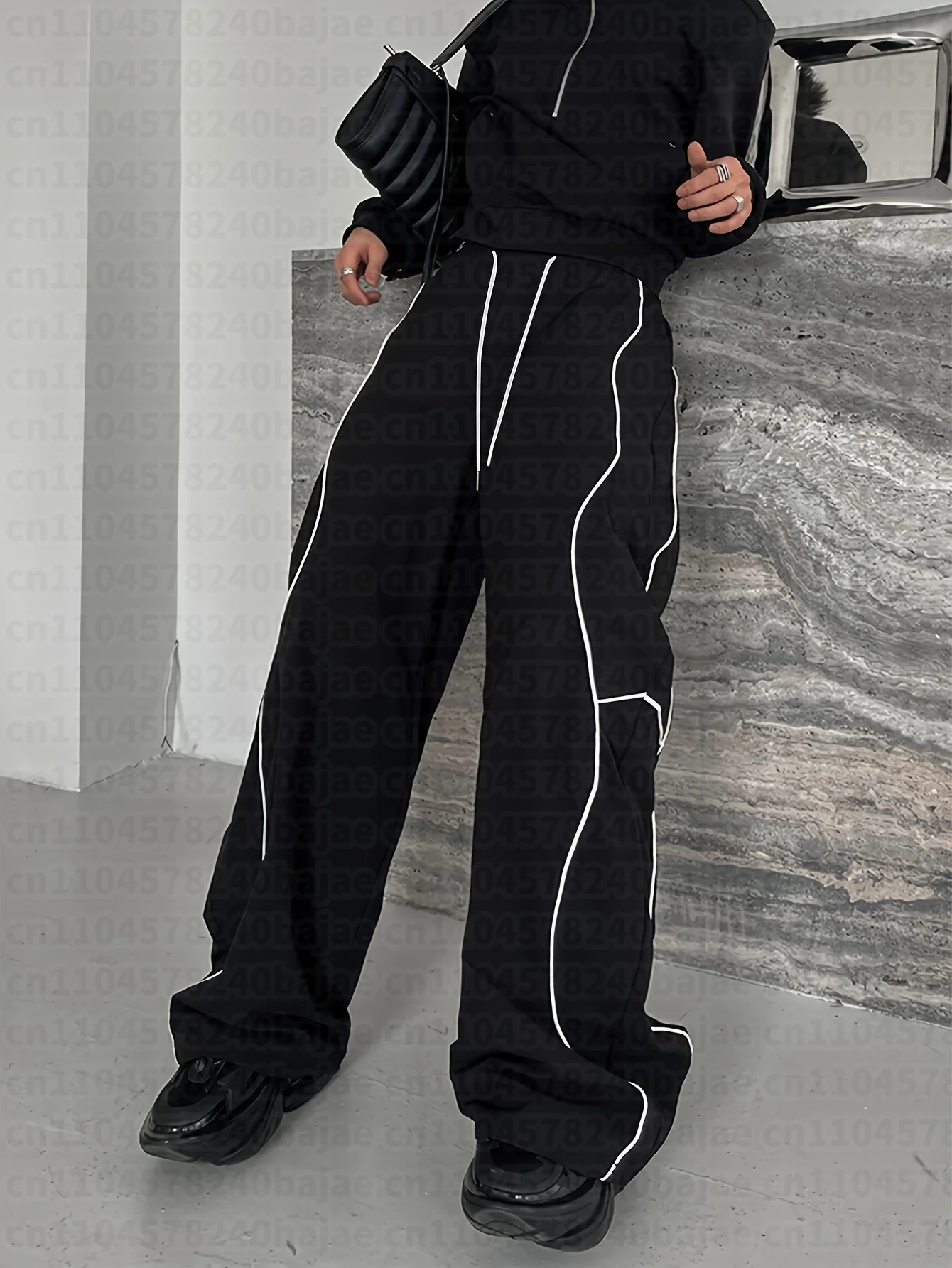 Neue gerade Freizeithose für Herren und Kinder, Punk-Stil, schwarz, leichte Hose, Sommer, weites Bein, bodenlang, Streetwear, Outdoor-Wanderhose – Detail 4