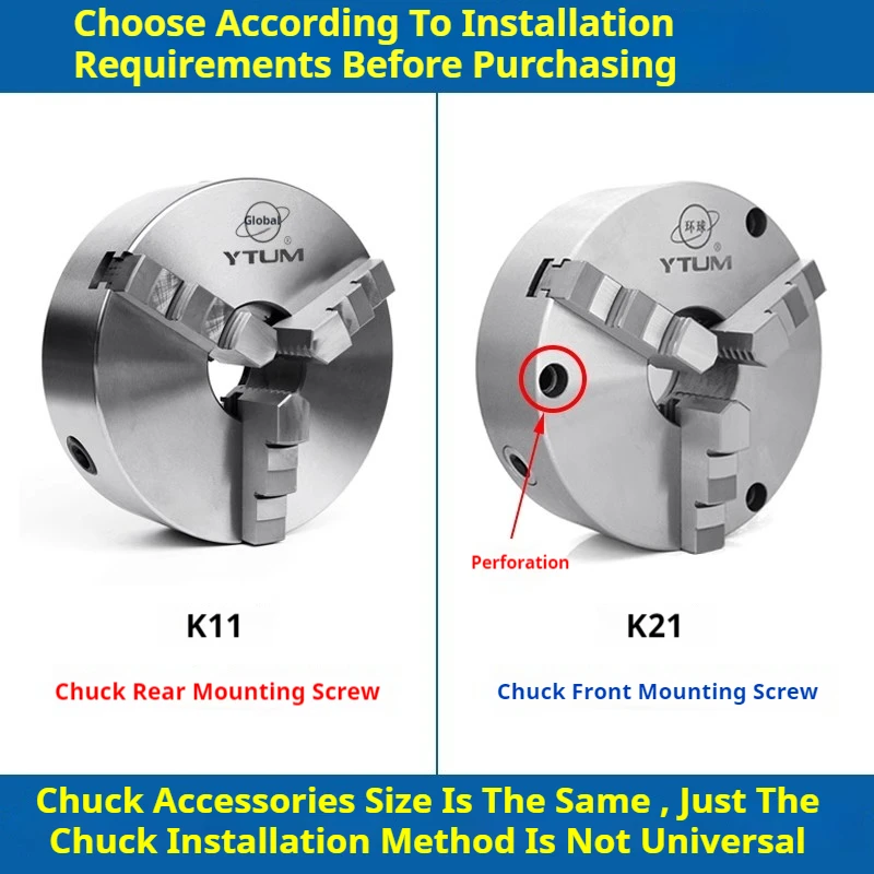 Three Jaws 3 Jaw K21-130 130MM Lathe Chuck Spindle Thread Chuck Flange Back Plate Base Adapter Chuck Self-Centering