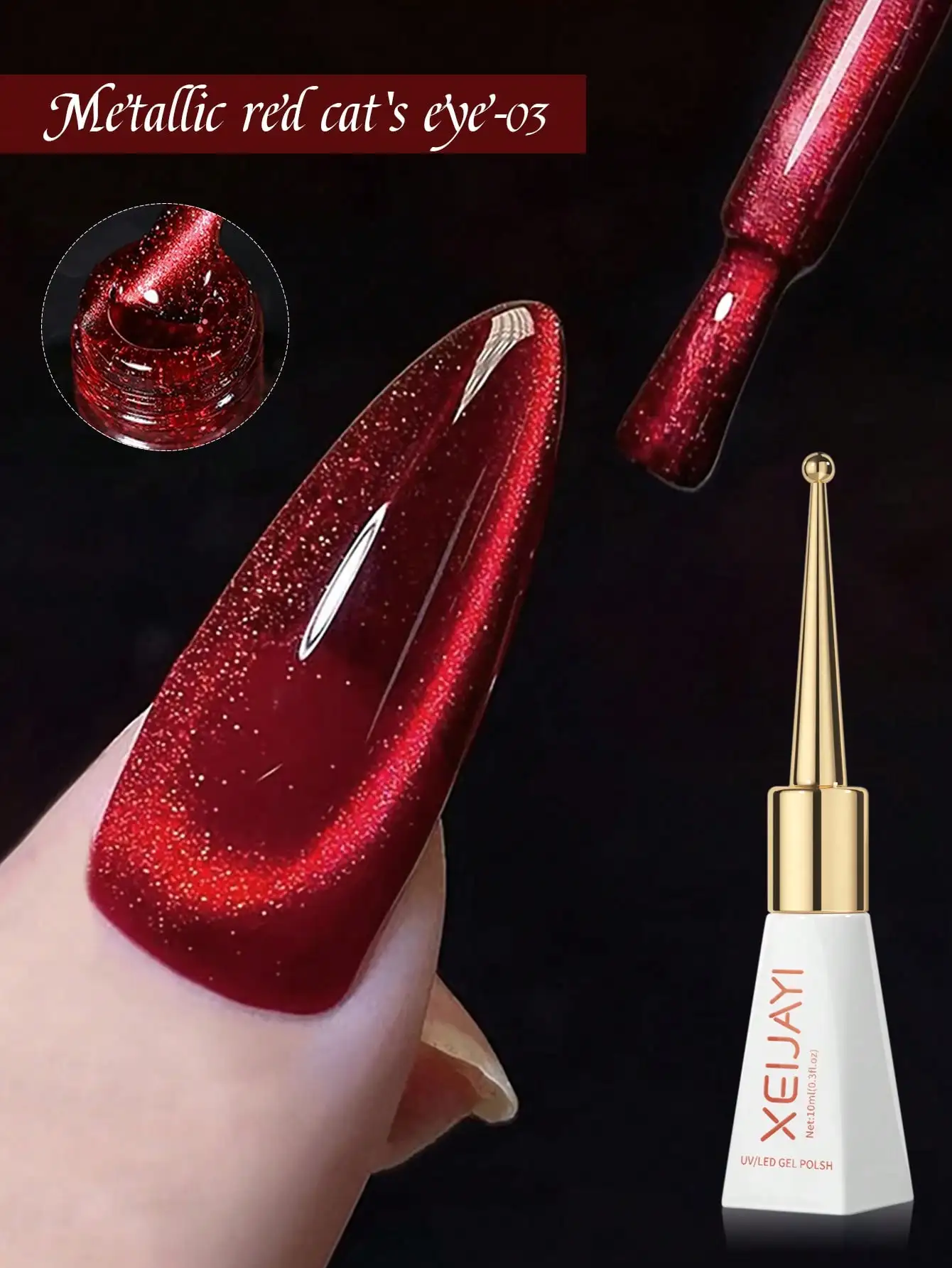 1pc 10ml Red Cat Eye Gel Magnetic Sparkling Glitter Gel Nail Polish Semi Permanent UV Gel For Women-No Magnetic Stick Included