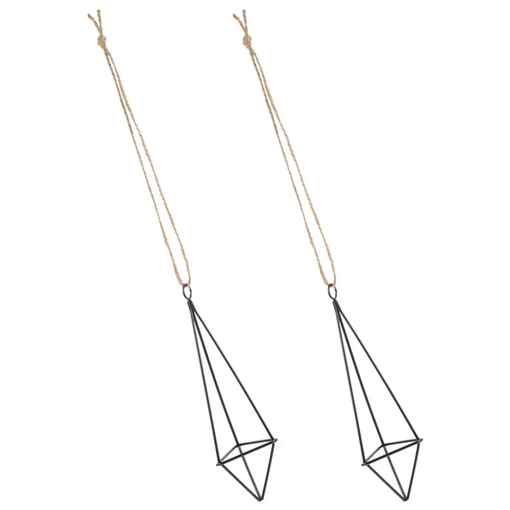 2Pcs Suspended Air Plant Holder Metal Hanging Rack Minimalist Decorative Iron Plant Hanger Home Decor Geometry Style Floating