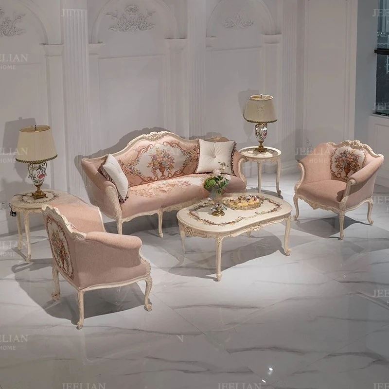 

Solid wood fabric sofa villa living room elegant sofa combination