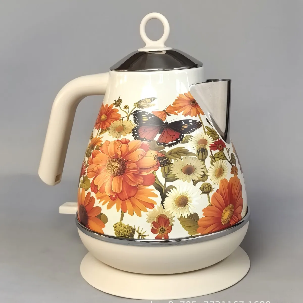 1.7L Retro Paint Printing Electrc Kettle Boiling Kettle With Thermometer Automatic Power Off 304 stainless Steel Teapot 1850W