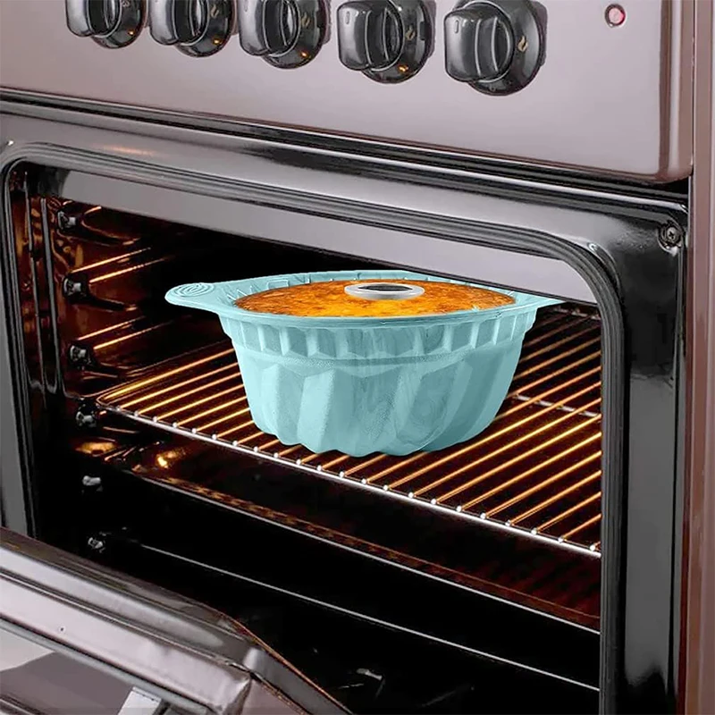 LMETJMA 9.5 Inch Silicone Fluted Pans Non-stickFluted Cake Pan with Sturdy Handle Kitchen Bundt Cake Baking Molds JT366 view 5