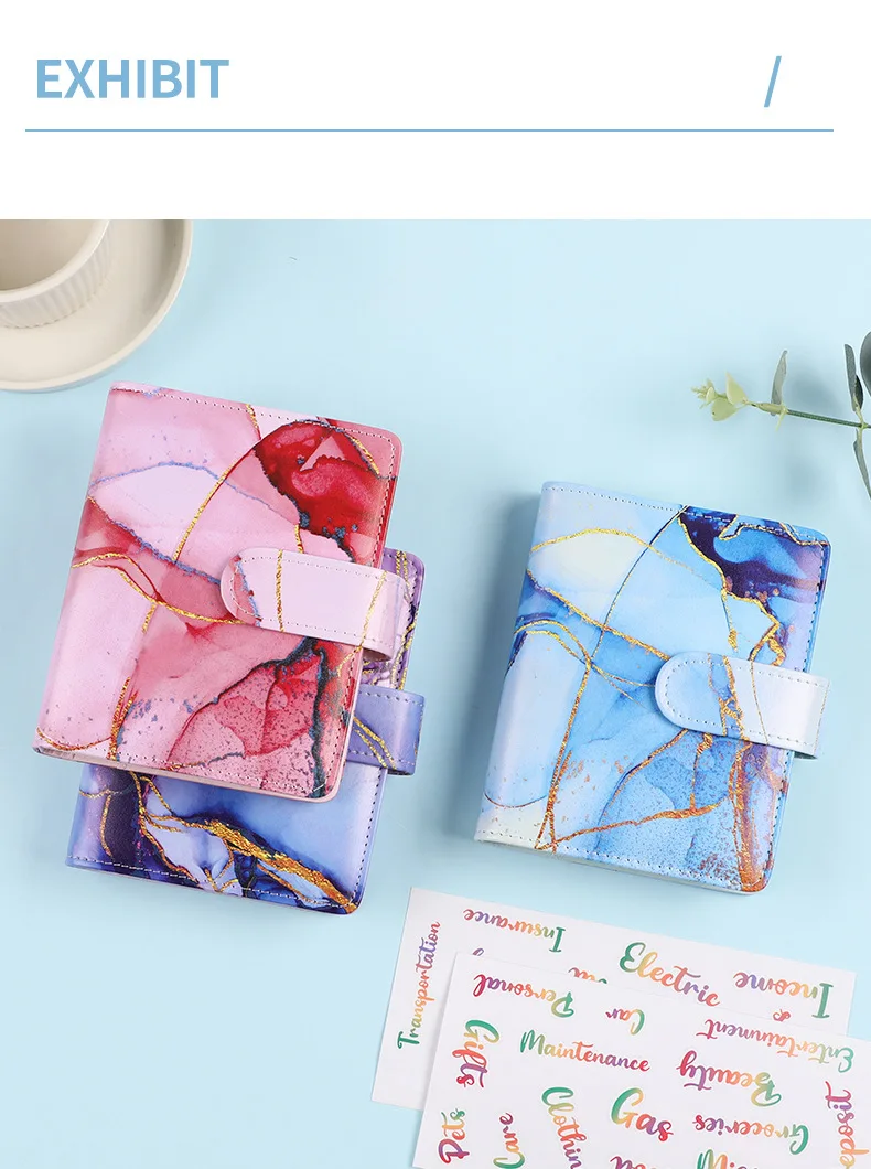 A7 Macaron Color 6 Ring Binder PU Notebook Carry on Budget Book Leather Binder Notebook Cover Journal Kawaii Stationery