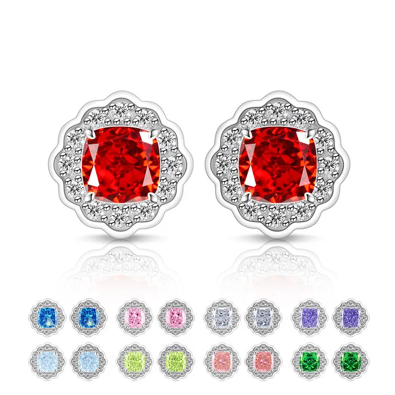 

925 Sterling Silver Light Luxury Elegant Ice Flower Cut High Carbon Diamond Flower Stud Earrings