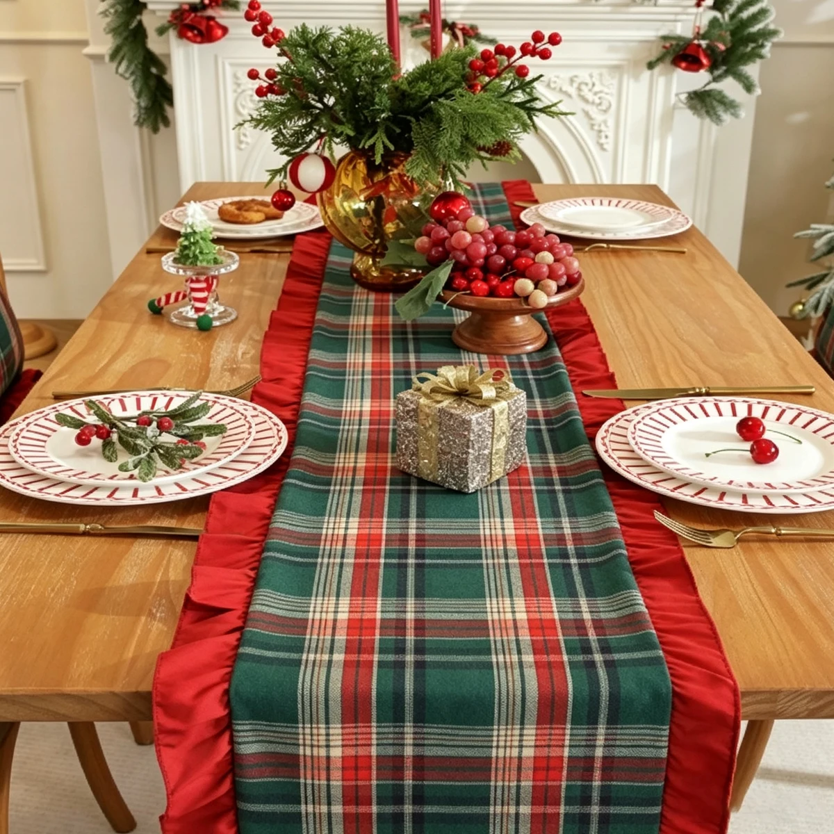 Christmas Checkered Ruffled Table Flag, Reusable, Suitable for Decorating Parties, Restaurants, Kitchens, And Dining Tables